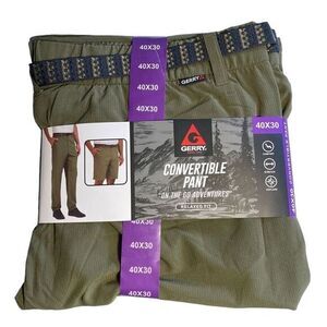 GERRY Mens Convertible Commuter Pants Relaxed Fit Hunter Green 40 x 30 New!